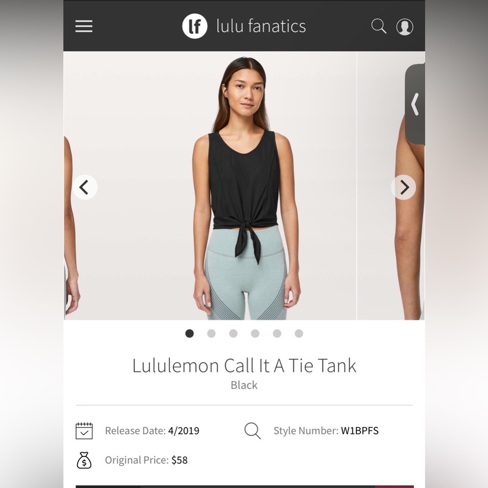 lululemon athletica Black Tie Front Tank Top. P2P 17”